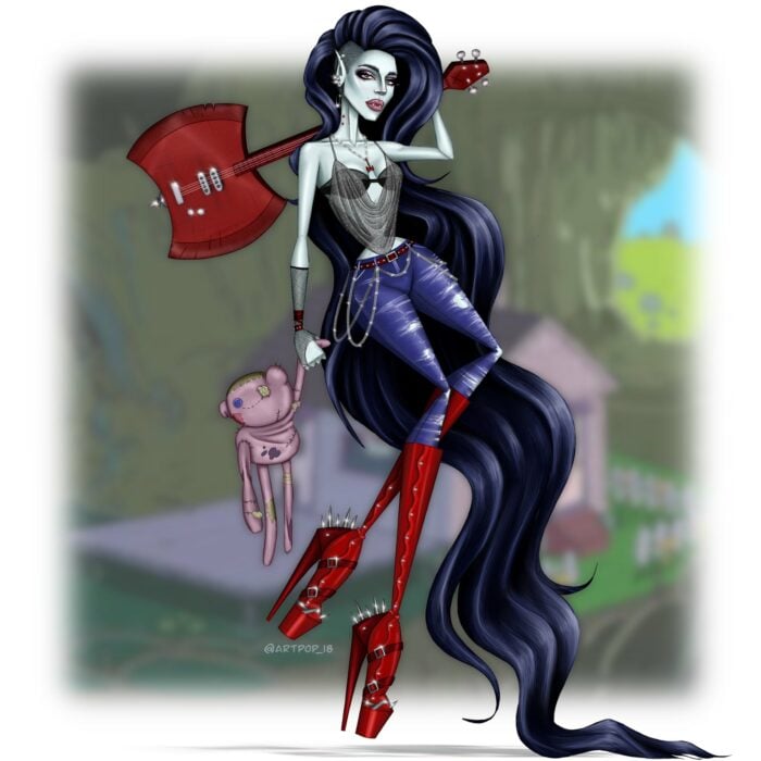 imagen que muestra como se vería de Drag Queen el personaje Marceline Abadeer de la caricatura Hora de aventura 