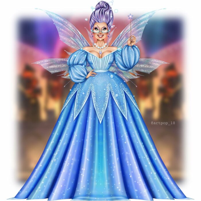 personaje del hadamadrina de la película de Shrek ilustrada como una Drag Queen 