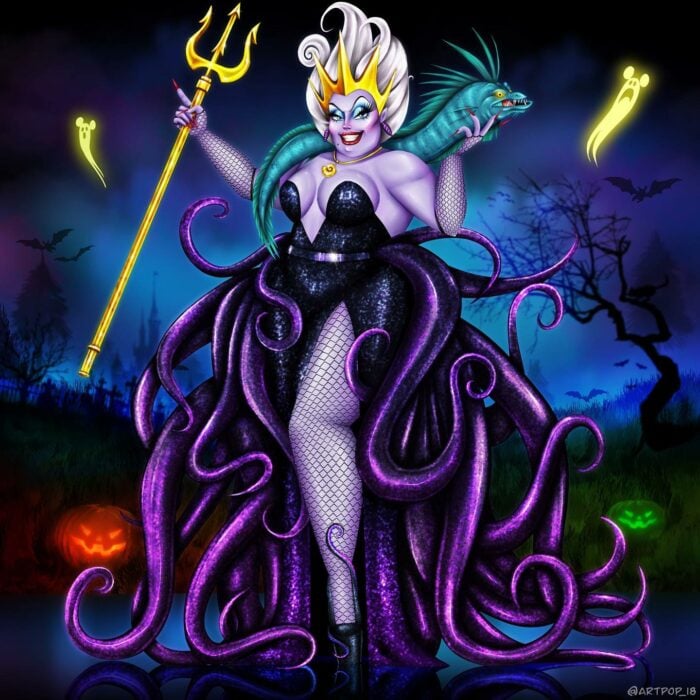Úsrula personaje de La Sirenita ilustrada como una Drag Queen 