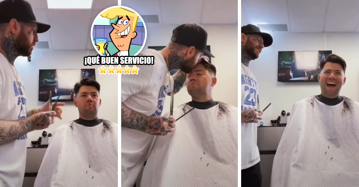Barber kisses the forehead of his clients after cutting their hair to pamper them