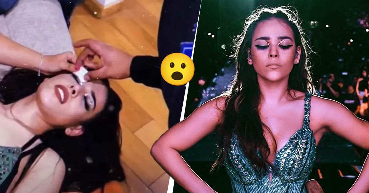 Danna Paola suffers an accident during her concert and ends up with her head bandaged
