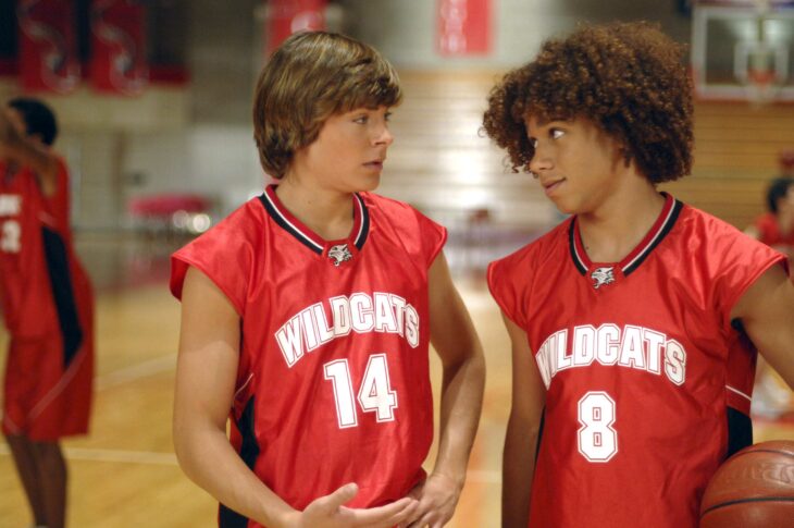 Zac Efron alongside actor Corbin Bleu in the High School Musical movie 