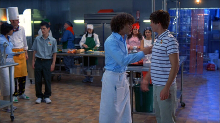 High School Musical movie scene with Chad and Troy Bolton arguing 