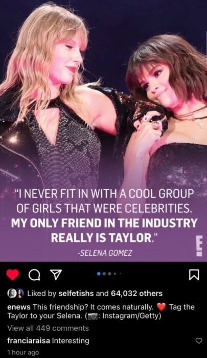 Selena Gómez se enfrenta a ola de críticas por declarar a Taylor Swift como su única amiga 