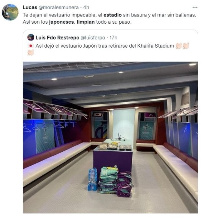 Tweet about Japanese cleaning stands and dressing room after victory over Germany in Qatar 2022 