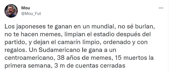 Tuit sobre Japoneses limpian gradas y vestidor tras triunfo sobre Alemania en Qatar 2022 