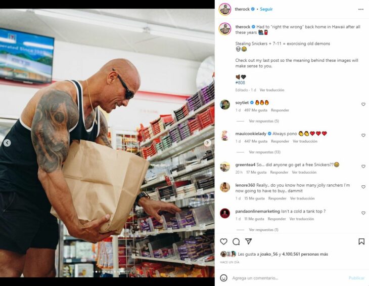 The rock with a paper bag buying chocolates