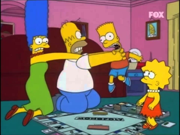 The simpsons fighting during Monopoly game