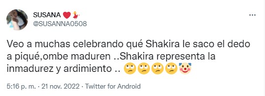 captura de pantalla de un comentario al respecto de la peineta de Shakira 