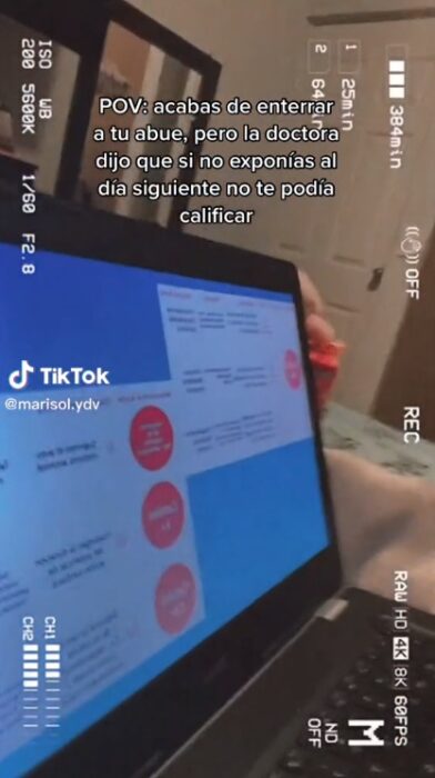 TikTok user showing the slides that a teacher forced her to post the day after her grandfather passed away