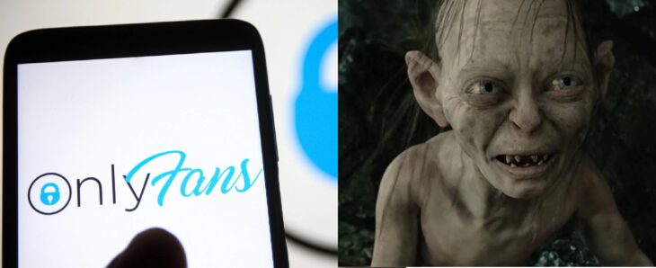 Logo de only fans y gollum del señor de los anillos