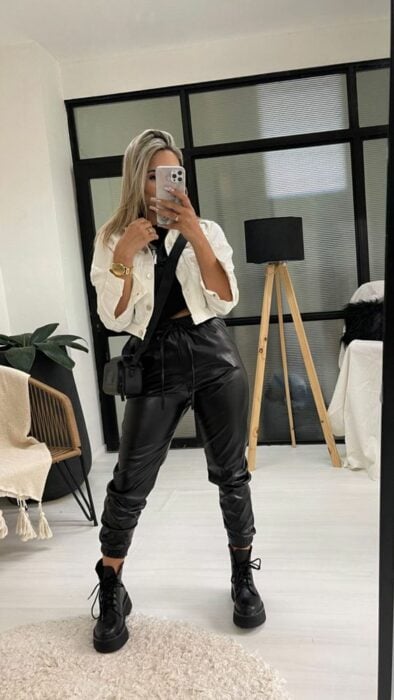 outfit with black parachute pants