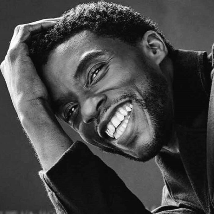 Chadwick Boseman black and white image