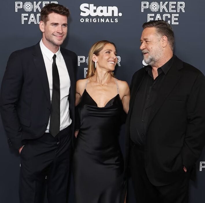 Liam Hemsworth, Elsa Pataky y Russell Crowe en el estreno de Poker Face en Australia 