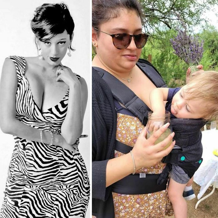comparativa de antes y después de una mujer al ser madre