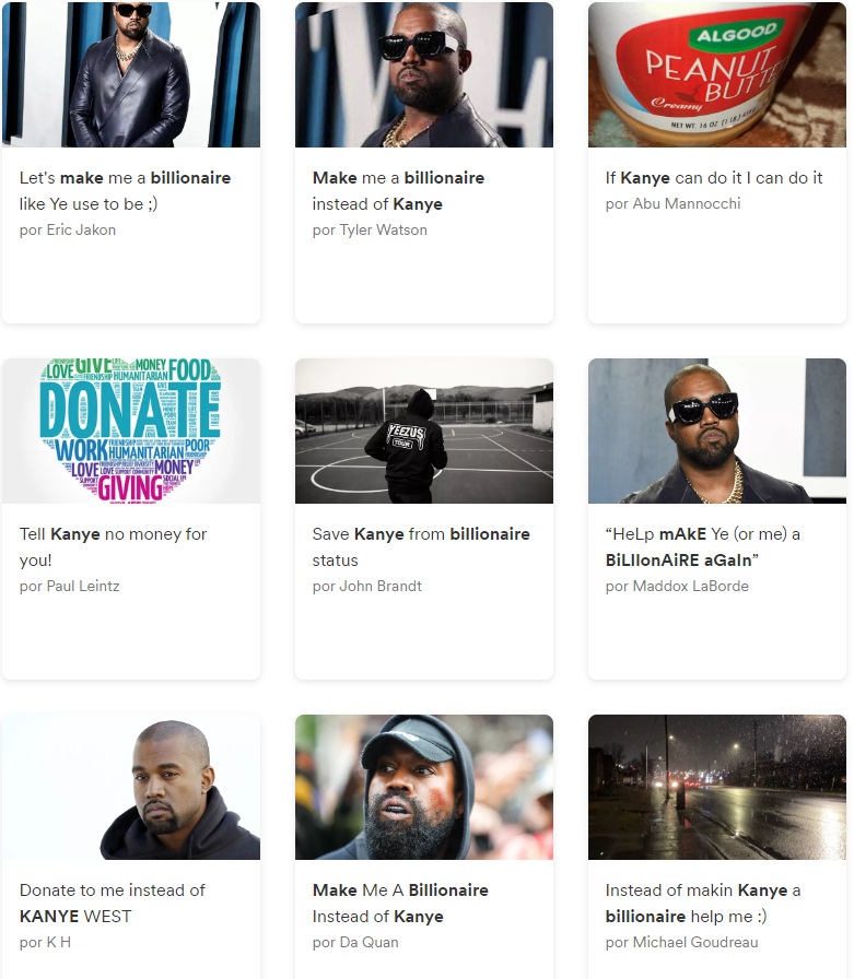 páginas gofundme creadas para ayudar a Kanye West a ser billonario otra vez
