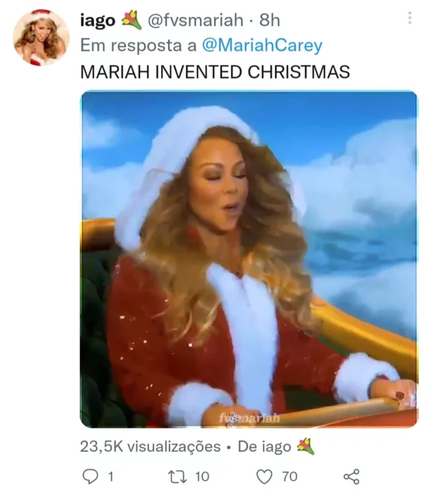 imagen de un tuit diciendo que Mariah Carey inventó la Navidad