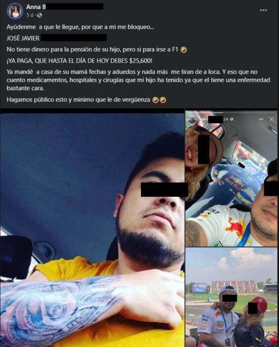 Publicación de facebook con imágenes de hombre que no paga la pensión de su hijo