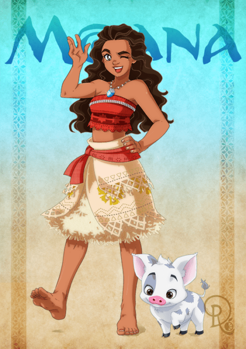 ilustración que muestra cómo se vería Moana en su versión de Sailor Moon 