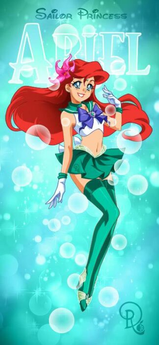 illustration showing Ariel from the little mermaid in her version of Sailor Moon 