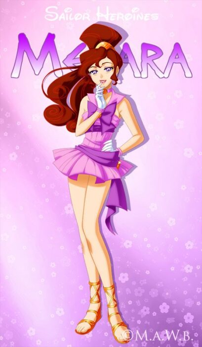 illustration showing how Megara would look like Hercules in her version of the Sailor Moon manga 