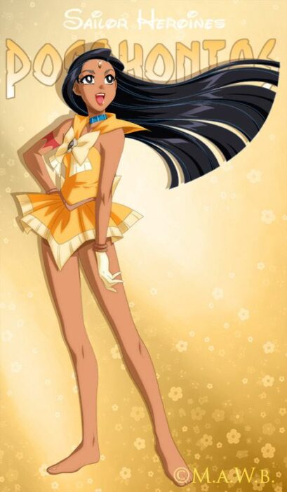 illustration of Pocahontas in her version of Sailor Moon 