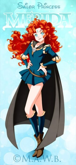 illustration of Merida from Brave in her version of Sailor Moon 