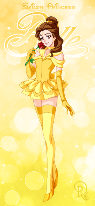 ilustración que muestra cómo se vería la princesa de Disney bella si fuera en versión Sailor Moon 