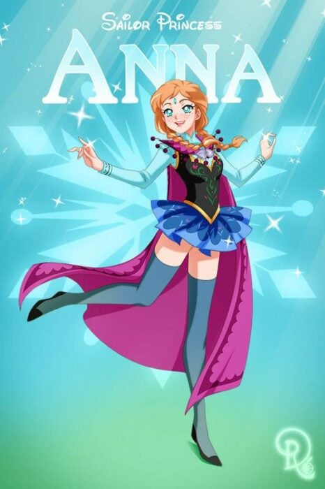 ilustración muestra cómo luciría Anna de Frozen en su versión del manga de Sailor Moon 