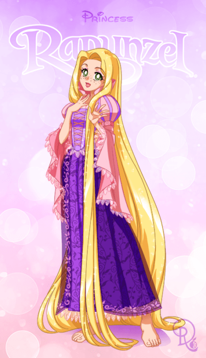 ilustración que muestra a Rapunzel de Disney en su versión de Sailor Moon 