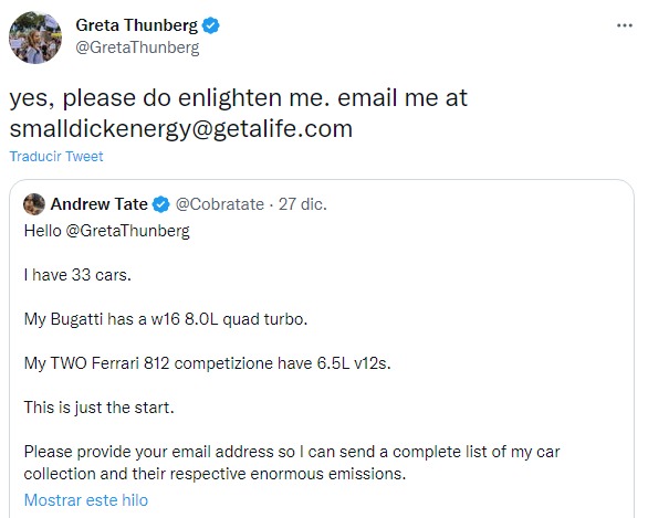 Greta's response to Tate