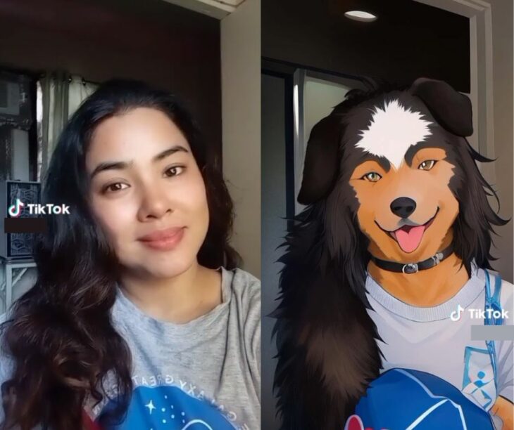 Chica antes y después de filtro de manga