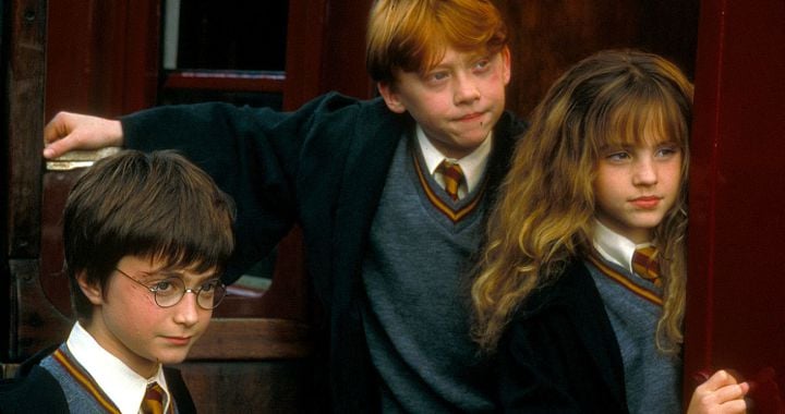 Daniel Radcliffe, Emma Watson y Rupert Grint en Harry Potter y la piedra filosofal