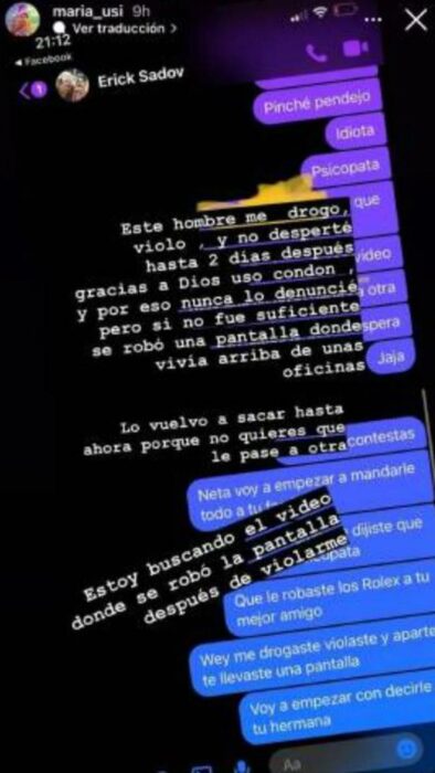 captura de pantalla de una historia de Instagram en donde una exintegrante de Acapulco Shore denuncia un abuso sexual en su contra