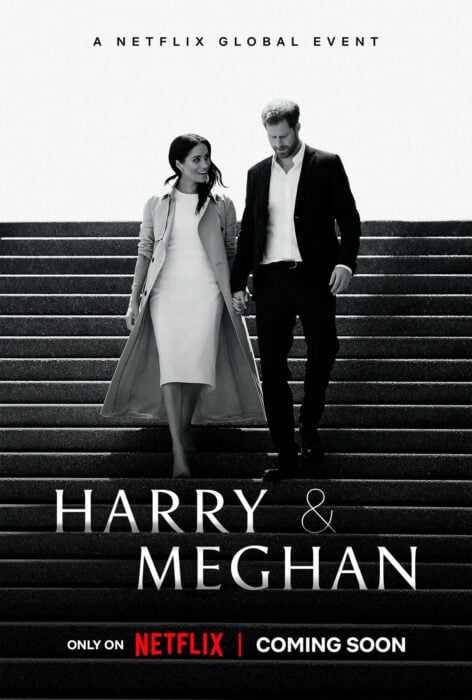 Cartel promocional de la serie documental del príncipe Harry y su esposa Meghan Markle promocionada por Netflix