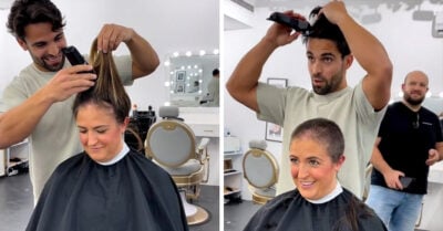 Le corta el cabello a clienta enferma y él también se rapa como muestra de apoyo