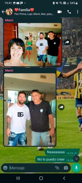Mamá conoce a Messi manda fotos al grupo familiar
