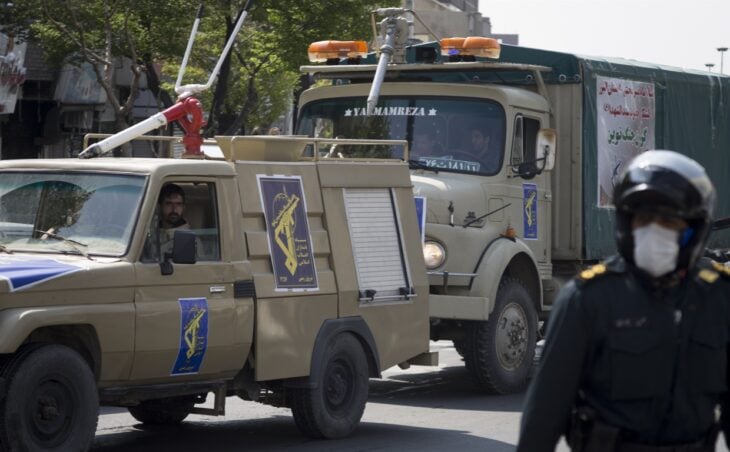 patrol trucks of the morality police in Iran drive through the streets of the country's capital