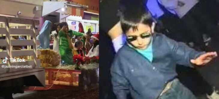 Niño vestido como José en desfile navideño