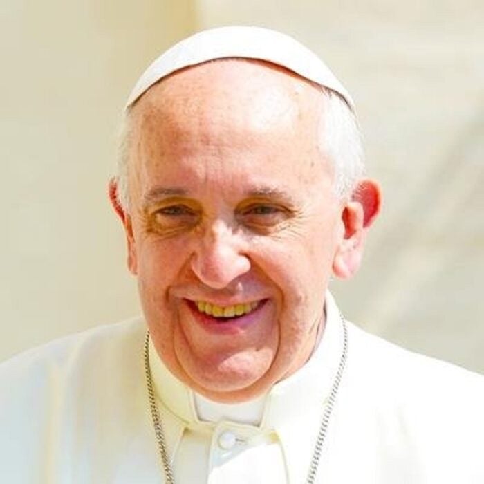 imagen del rostro del Papa Francisco iluminada por el sol está completamente vestido de blanco