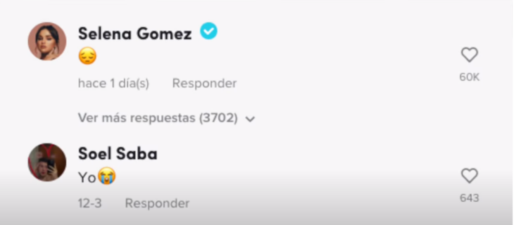 comentarios de la red de TikTok donde se expresa la cantante Selena Gomez