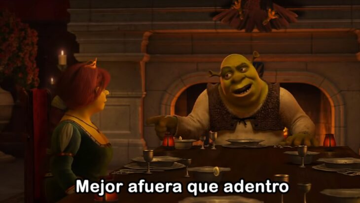 Shrek meme mejor afuera que adentro