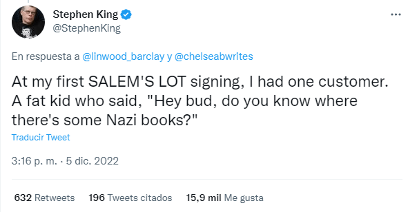 Stephen King cuenta su experiencia durante firma de libros