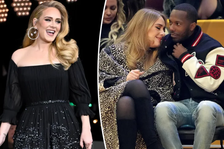 Adele/ Adele y Rich Paul sentados juntos durante un partido 