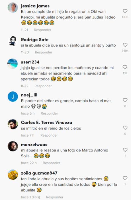 Comentarios tiktok abuela confunde figura de star wars con un santo