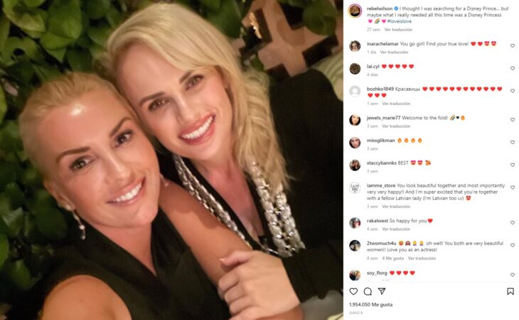 Publicación de Rebel Wilson en Instagram haciendo público su romance con Ramona Agruma