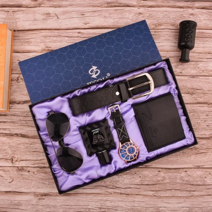 Kit de regalo para hombres con lentes reloj cinto cartera