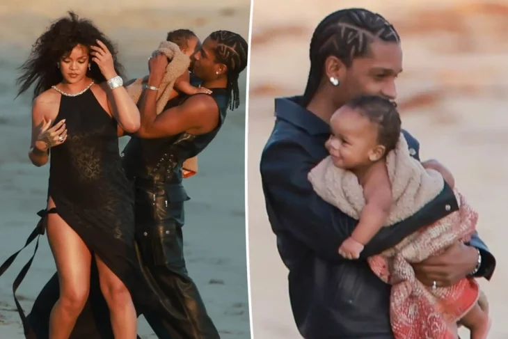 Rihanna ASAP Rocky y su bebé en una playa en Malibu California 