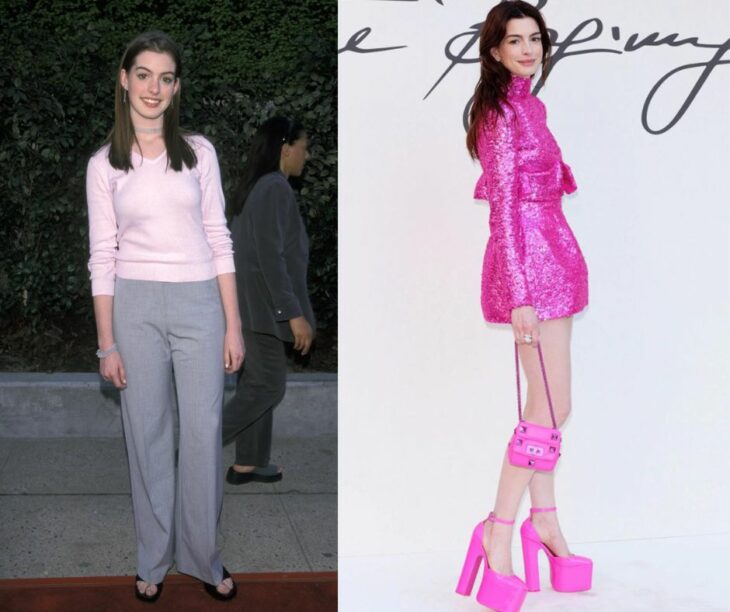 Anne Hathaway before and after on the red carpet