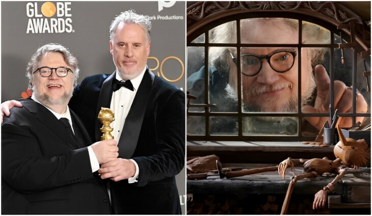 Guillermo del Toro sosteniendo su Globo de Oro 2023 